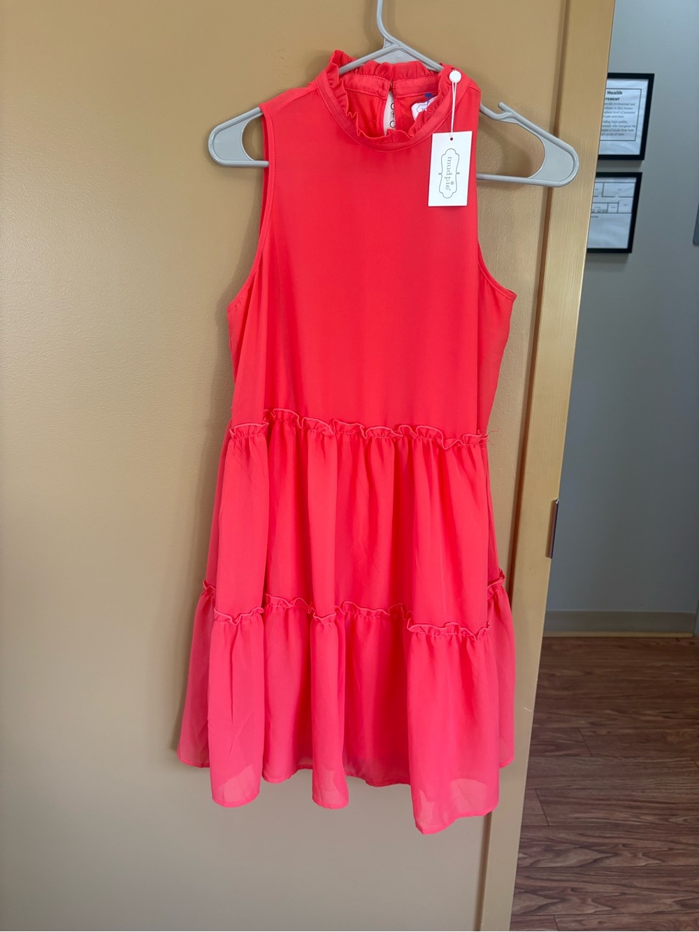 Mud Pie Coral Sleeveless Ruffle Tiered Mini Dress